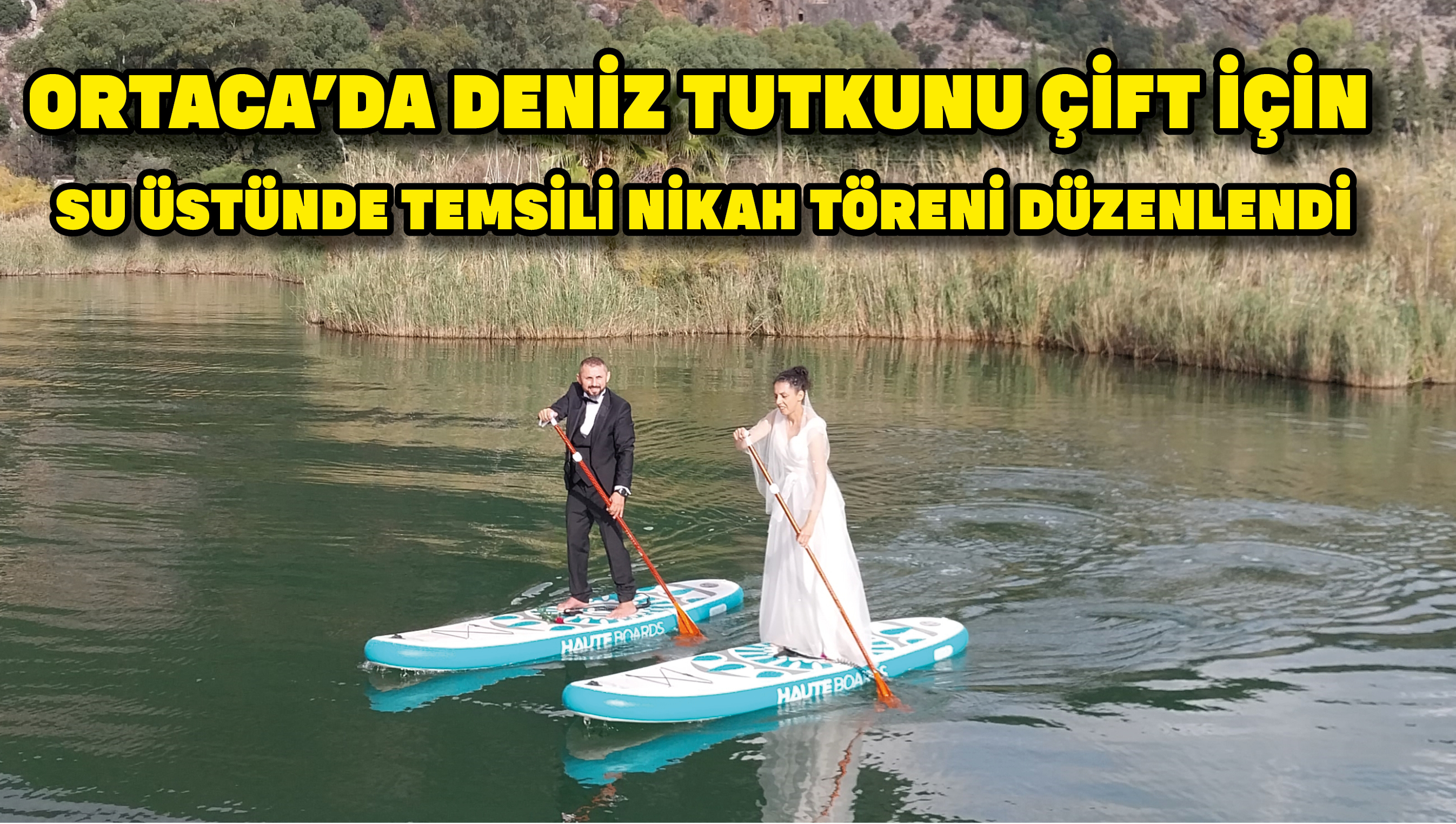 Muğla'da deniz tutkunu çift için su üstünde temsili nikah töreni düzenlendi